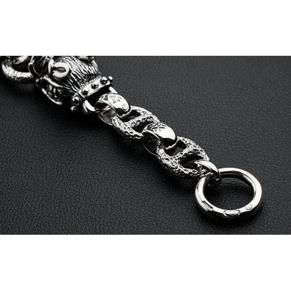 Boar Head 925 Sterling Silver Men's Biker Bracelet