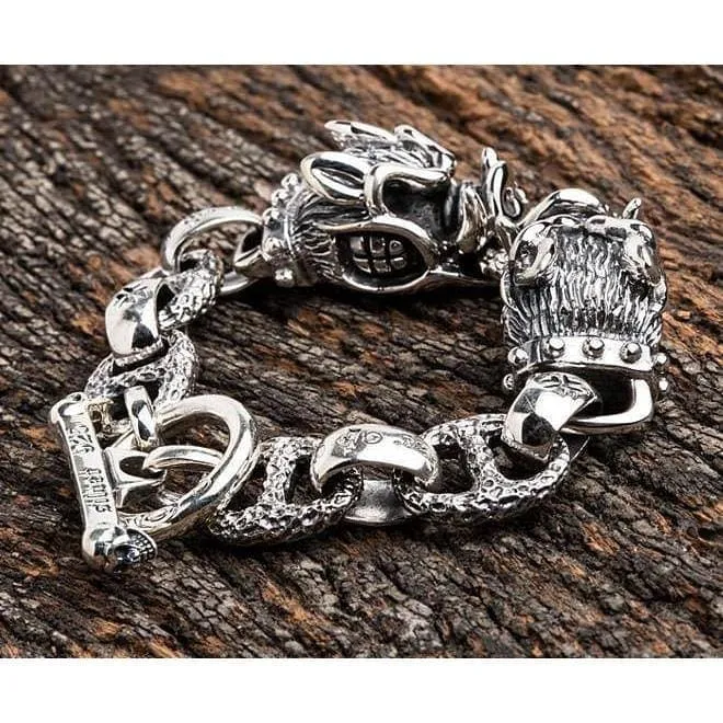 Boar Head 925 Sterling Silver Men's Biker Bracelet