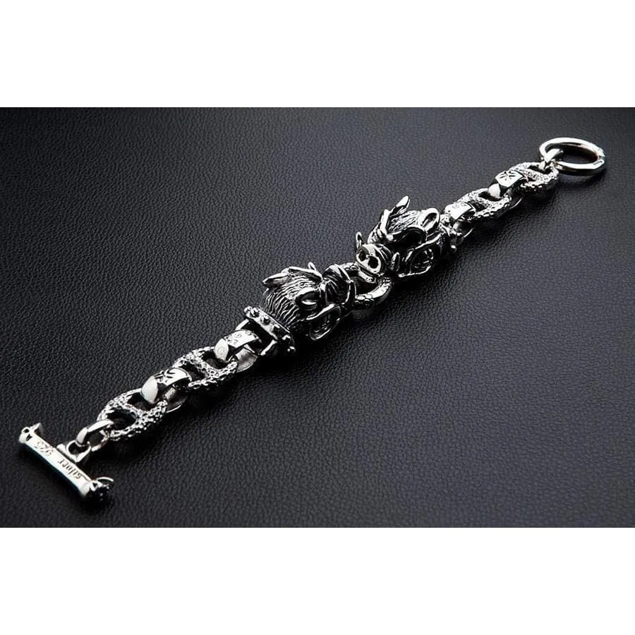 Boar Head 925 Sterling Silver Men's Biker Bracelet