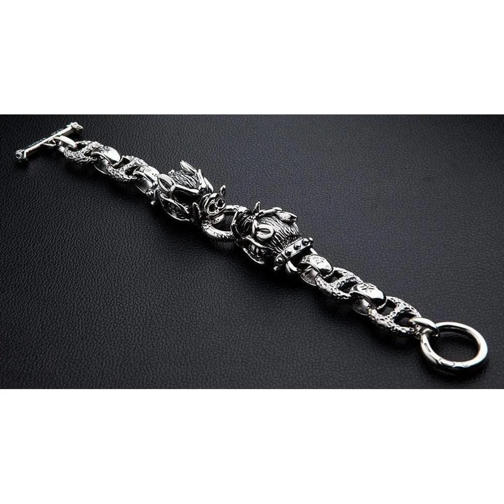 Boar Head 925 Sterling Silver Men's Biker Bracelet