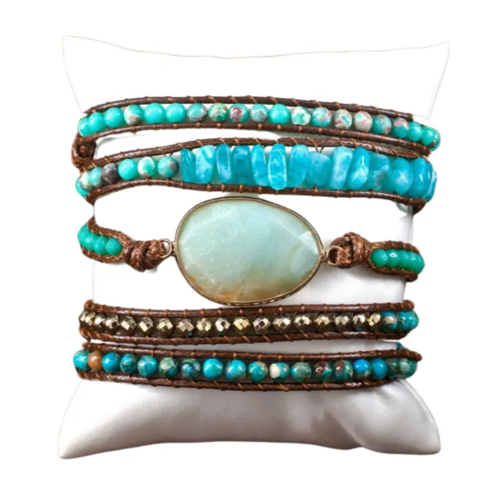 Boho & Mala Amazonite Stone 5 Wrap WSB1001