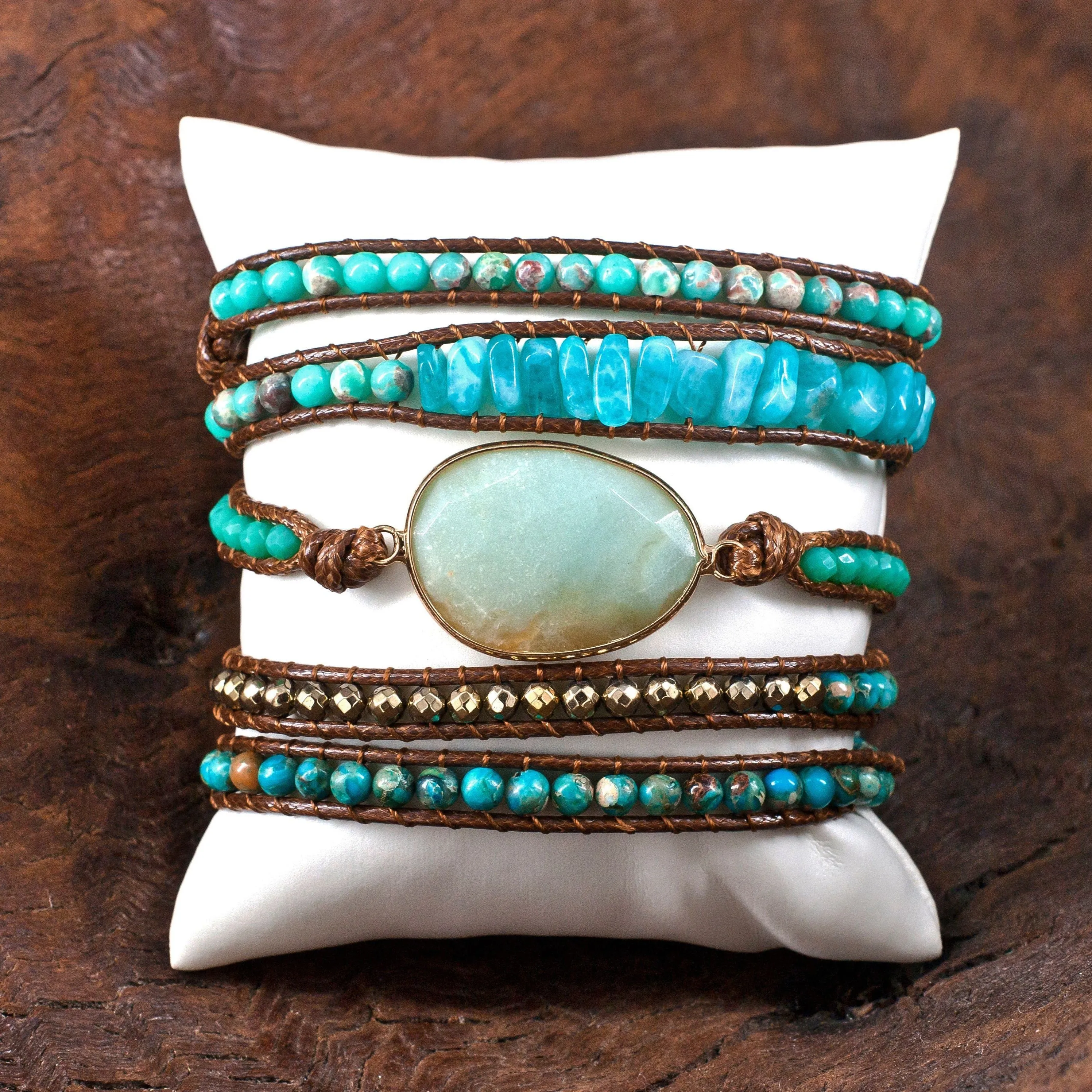 Boho & Mala Amazonite Stone 5 Wrap WSB1001