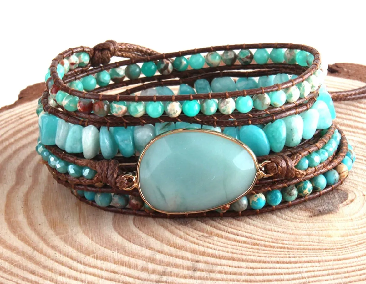 Boho & Mala Amazonite Stone 5 Wrap WSB1001