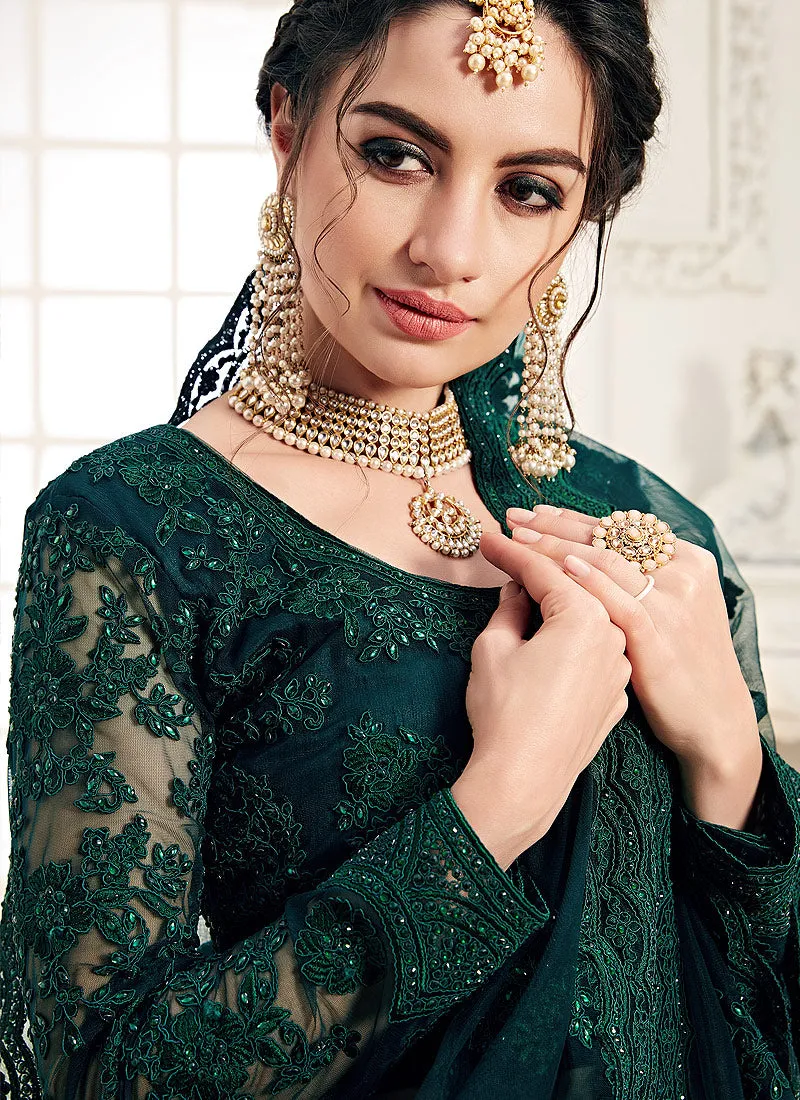 Bottle Green Pearl Embroidered Wedding Lehenga Choli