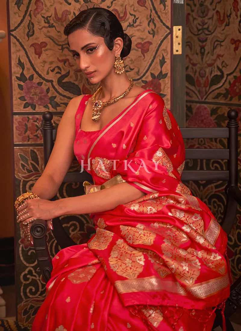 Bridal Red Zari Weaved Satin Silk Saree
