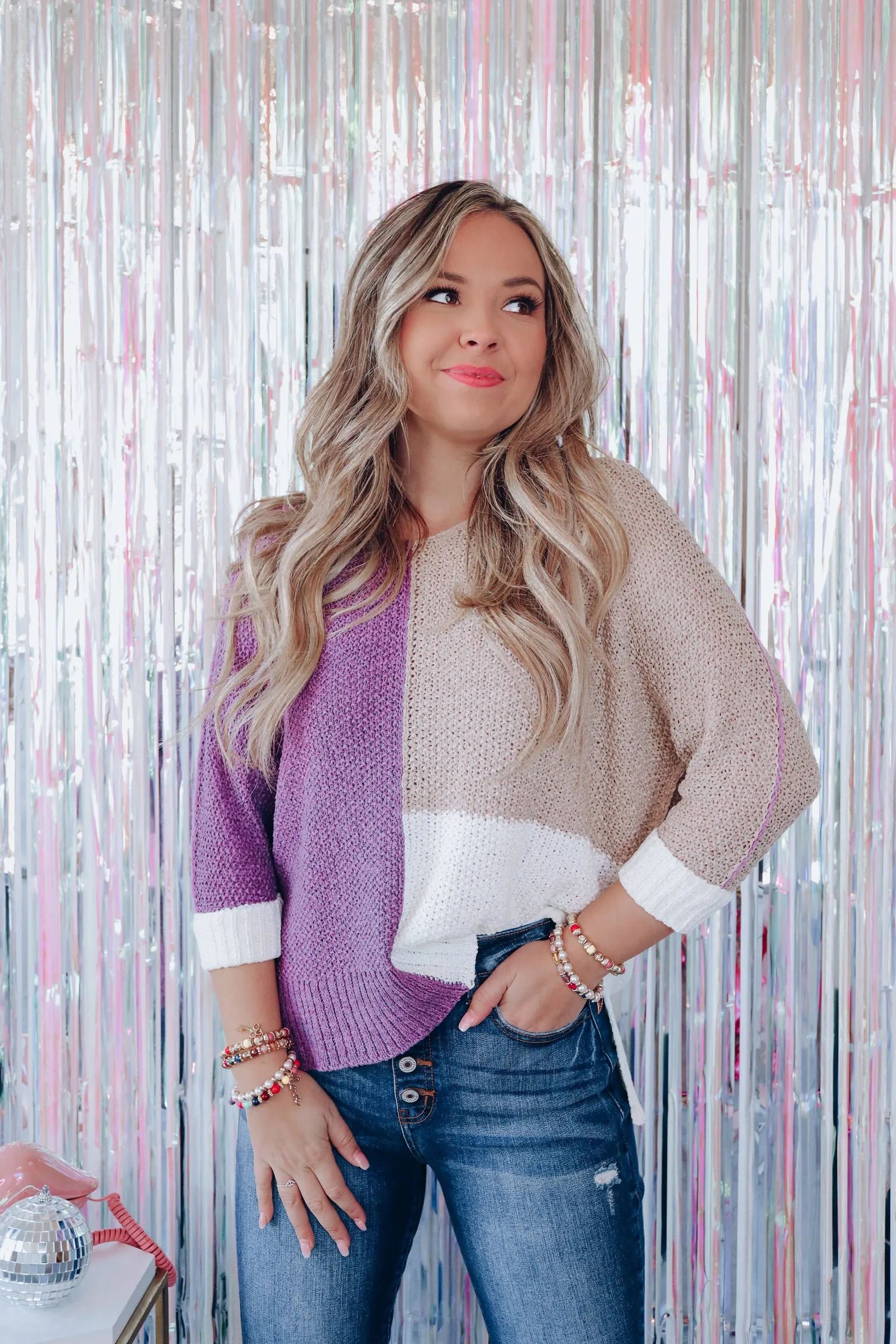 Cali Color Block Knit Sweater - Purple