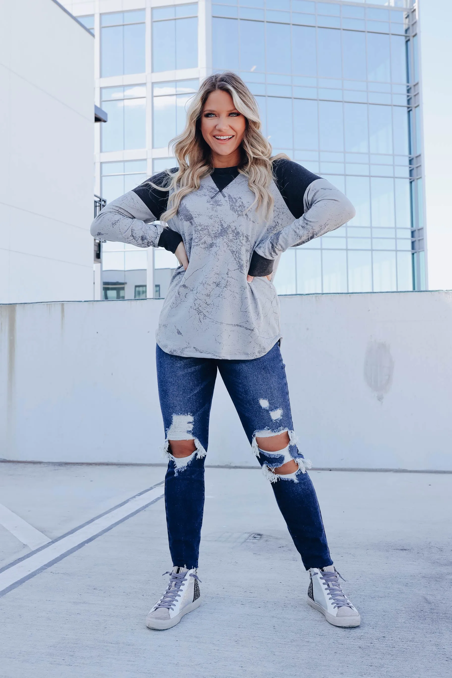 Carrara Raglan Sleeve Sweatshirt- Grey