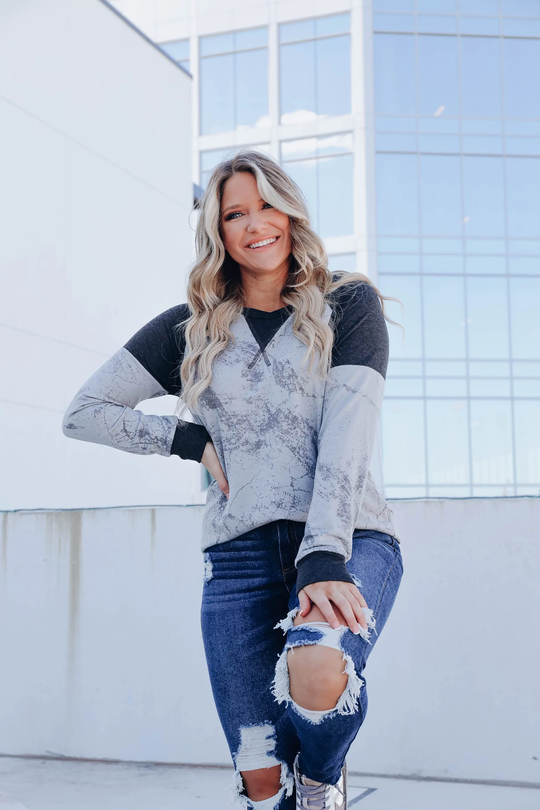 Carrara Raglan Sleeve Sweatshirt- Grey
