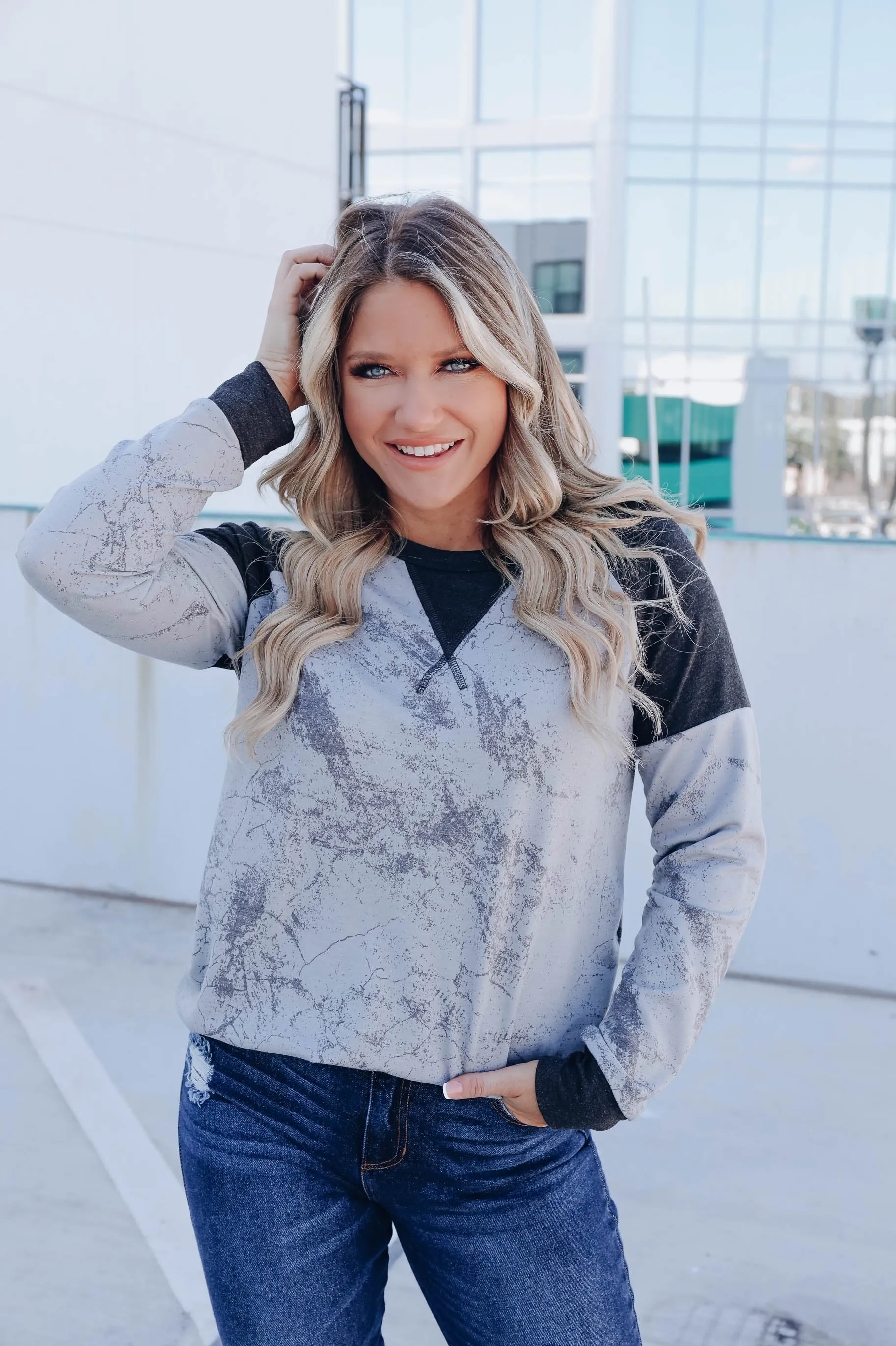 Carrara Raglan Sleeve Sweatshirt- Grey