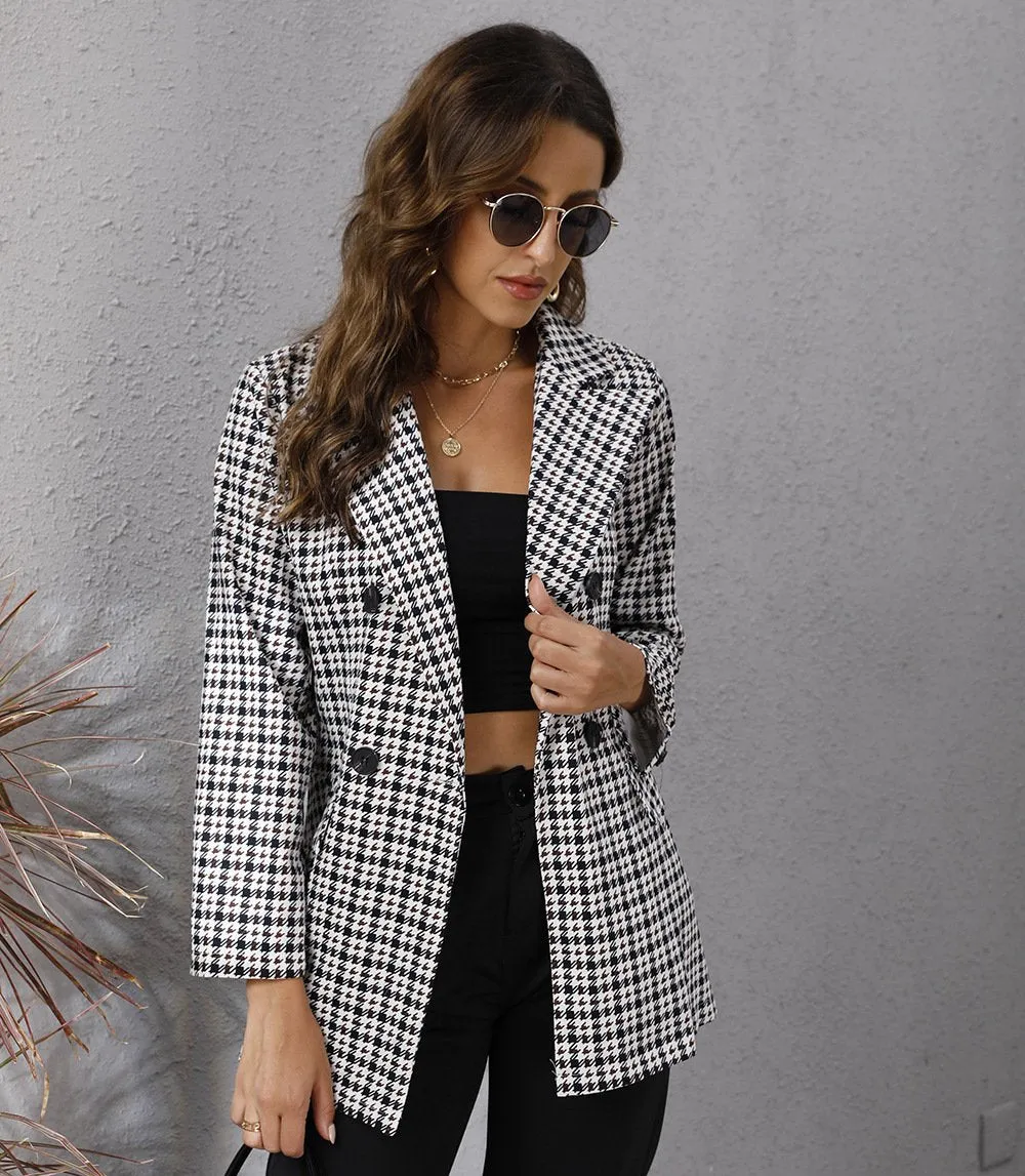 Casual Women Plaid Turnover Collar Fall Overcoat
