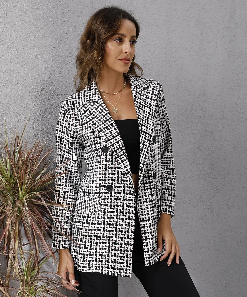 Casual Women Plaid Turnover Collar Fall Overcoat