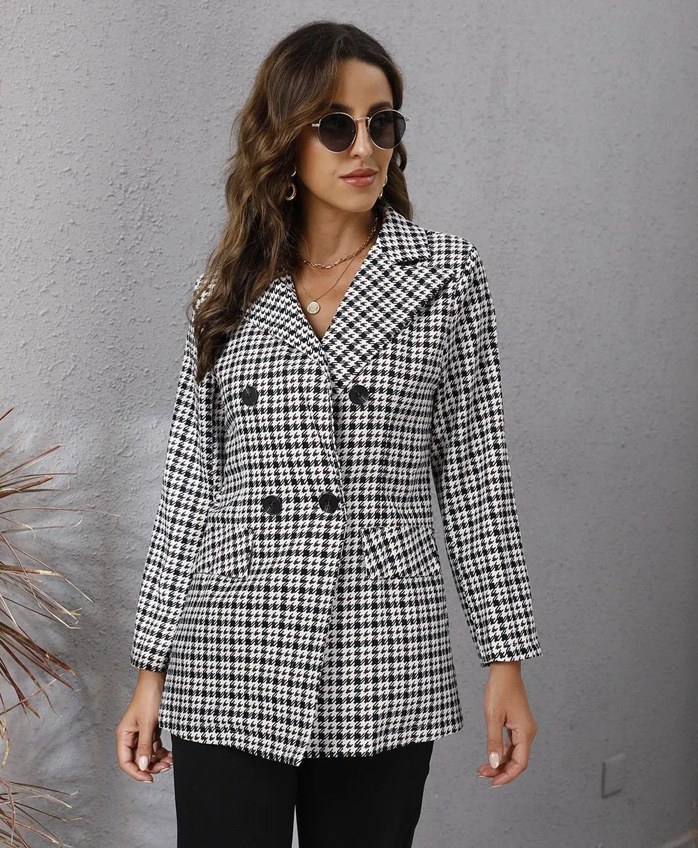 Casual Women Plaid Turnover Collar Fall Overcoat