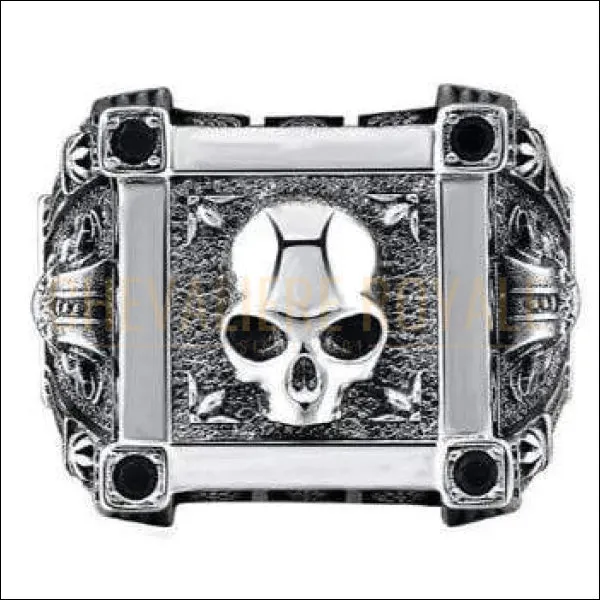 Chevalière homme en argent relief de crâne taille ajustable 3D