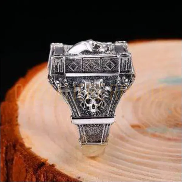 Chevalière homme en argent relief de crâne taille ajustable 3D