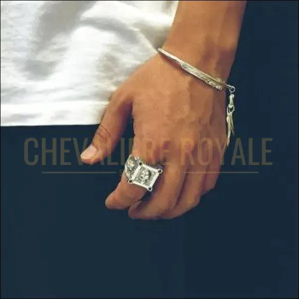 Chevalière homme en argent relief de crâne taille ajustable 3D