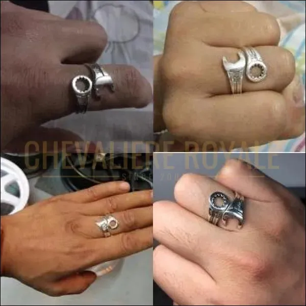 Chevalière pour homme en argent biker forme Clé Anglaise