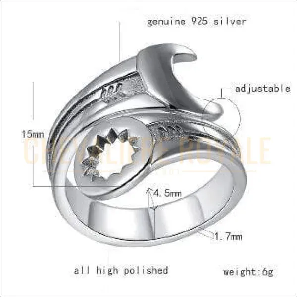 Chevalière pour homme en argent biker forme Clé Anglaise