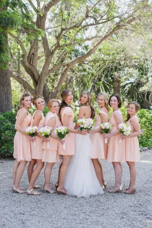 Chic A-line Short/Mini Scoop Neck Sleeveless Short/Mini Above Knee Chiffon Bridesmaid Dresses OHS121