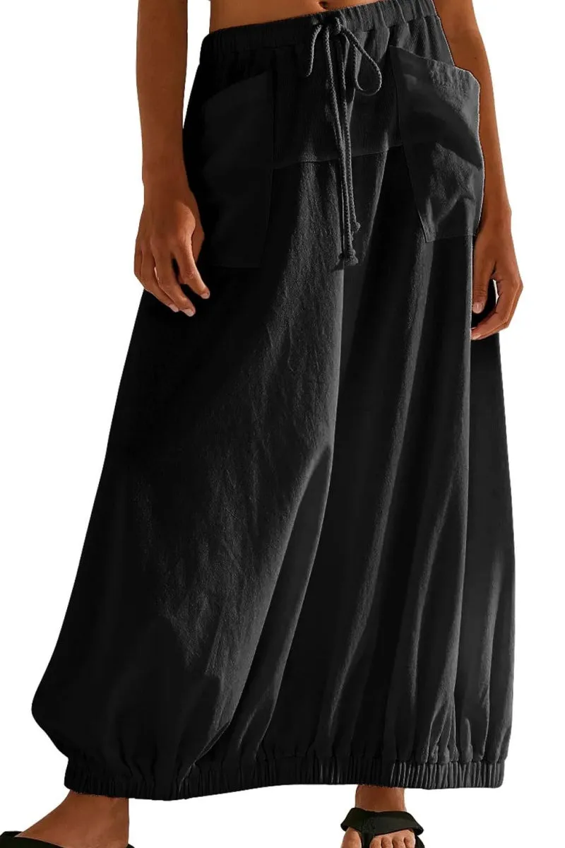 Chouyatou Women Baggy Parachute Skirt Comfy Casual Cotton Y2k Cargo Maxi Long Skirt
