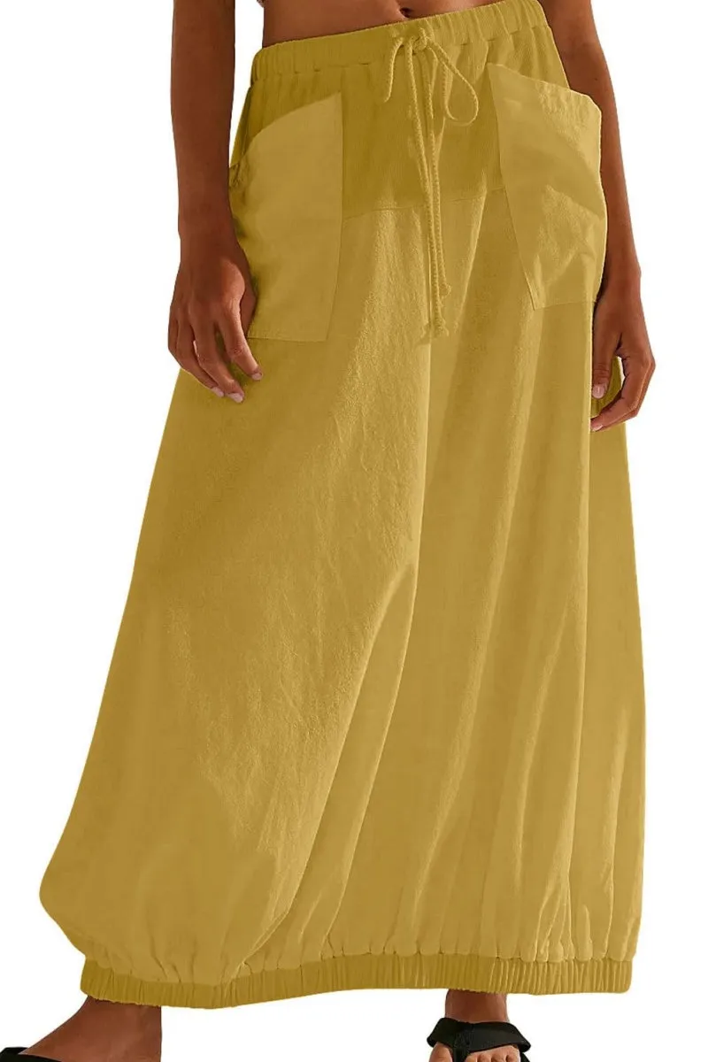 Chouyatou Women Baggy Parachute Skirt Comfy Casual Cotton Y2k Cargo Maxi Long Skirt