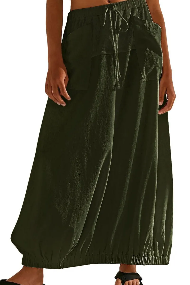 Chouyatou Women Baggy Parachute Skirt Comfy Casual Cotton Y2k Cargo Maxi Long Skirt