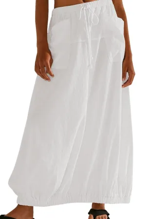 Chouyatou Women Baggy Parachute Skirt Comfy Casual Cotton Y2k Cargo Maxi Long Skirt