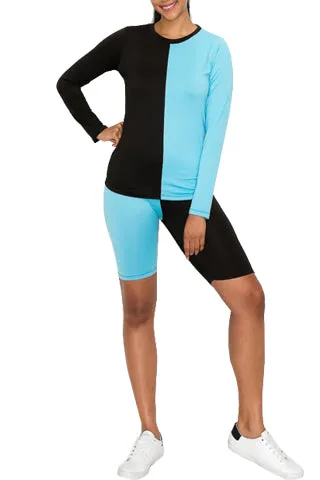 COLOR BLOCK LONG SLEEVE&BIKER SHORT SET-PLUS(KSE4007P) <Bundle>