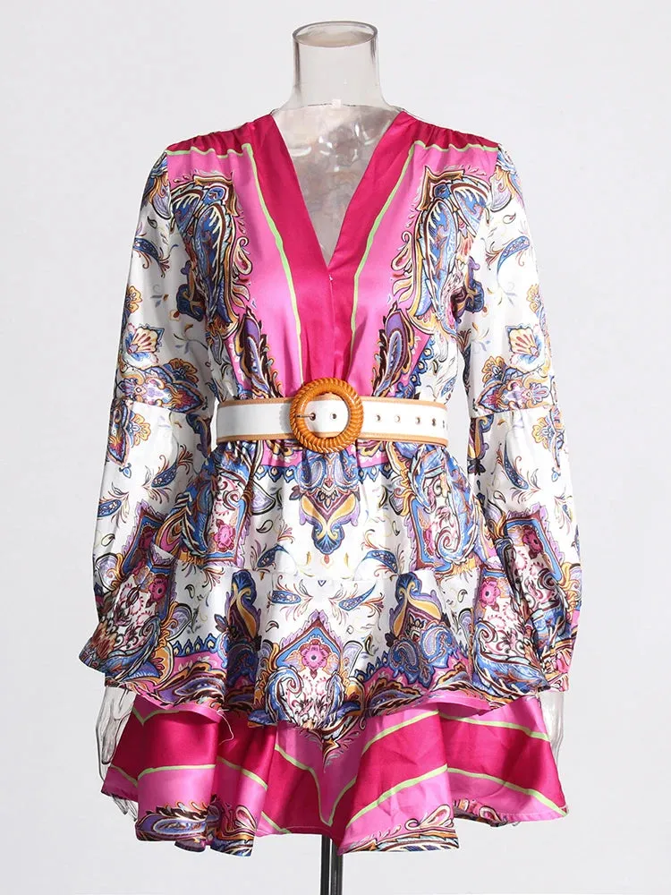 Colorblock Printing Casual Dress