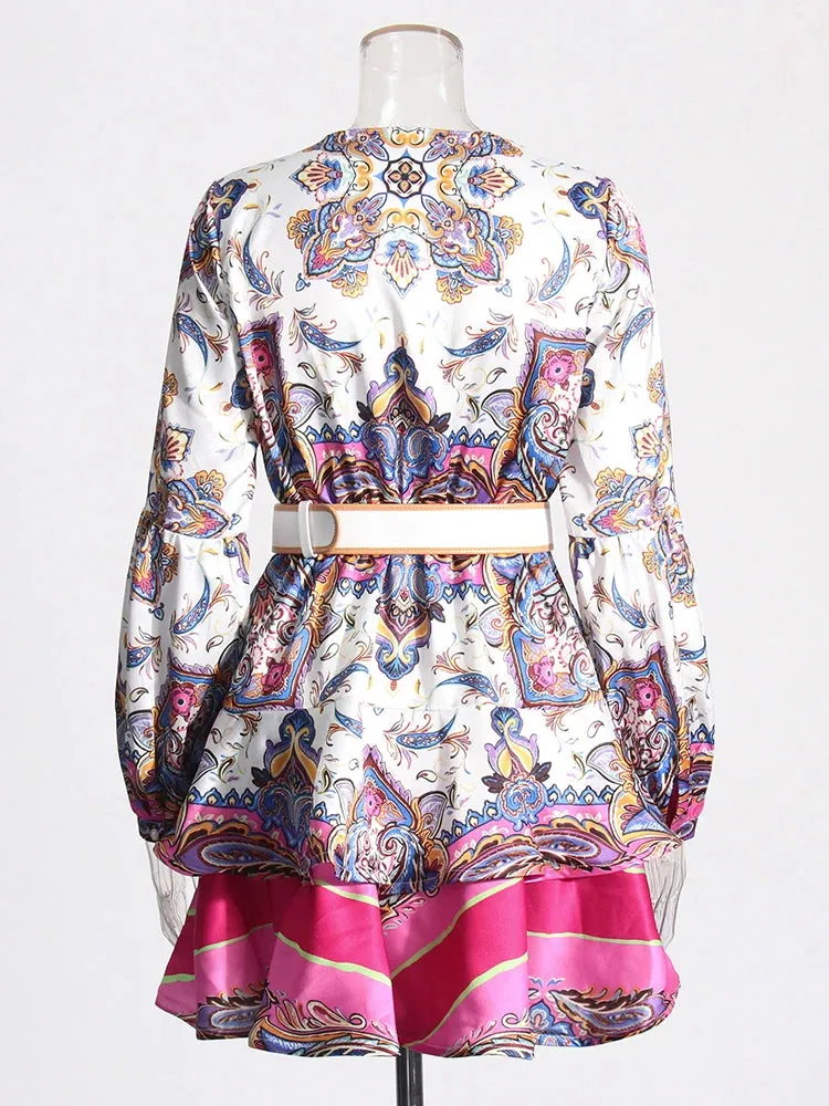 Colorblock Printing Casual Dress