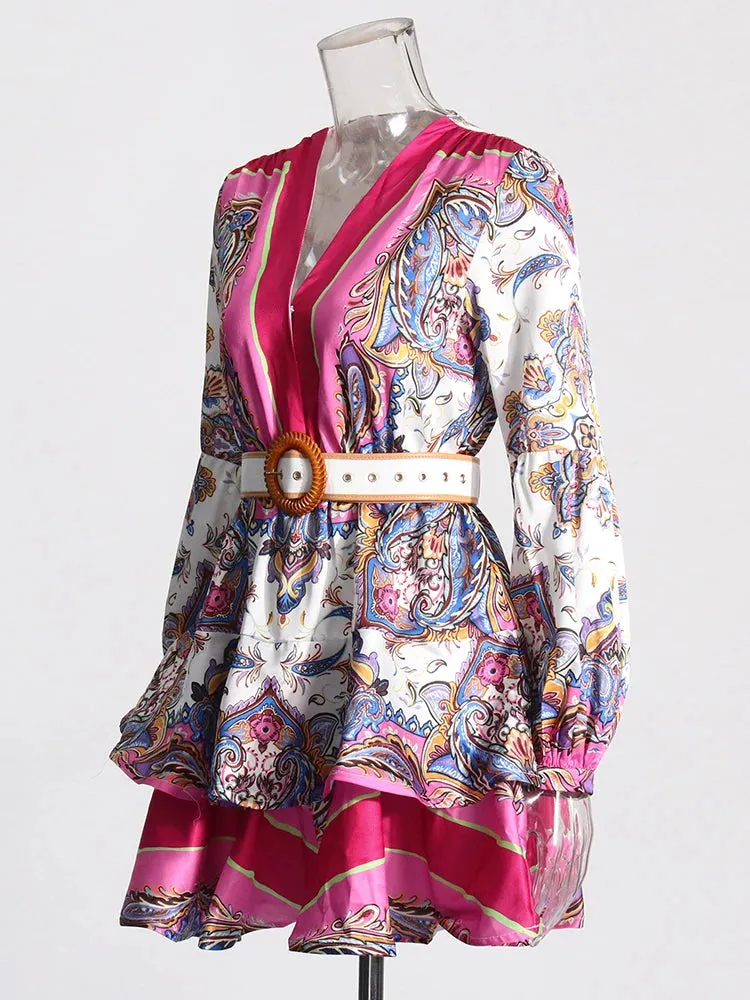 Colorblock Printing Casual Dress