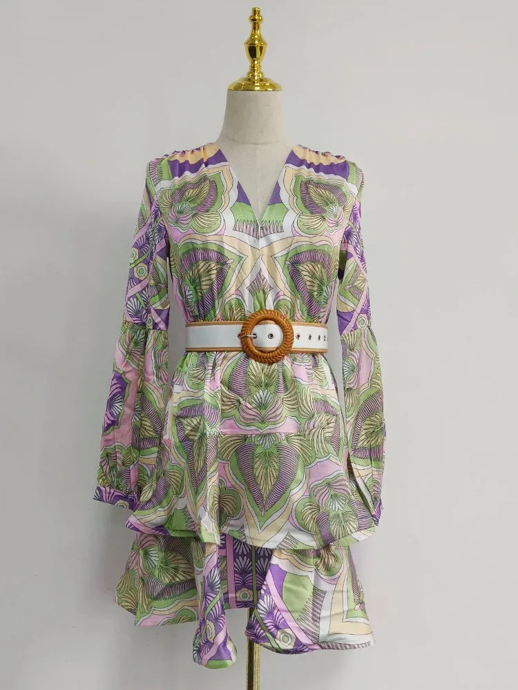 Colorblock Printing Casual Dress