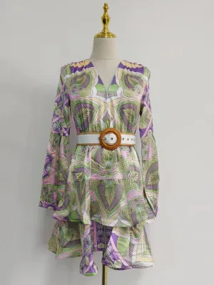 Colorblock Printing Casual Dress