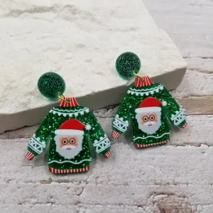 Confetti Sweater Christmas Earrings: Green