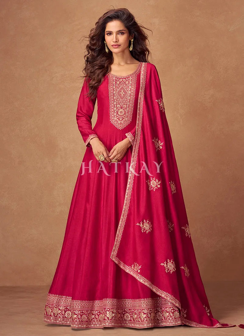 Crimson Embroidery Anarkali Suit