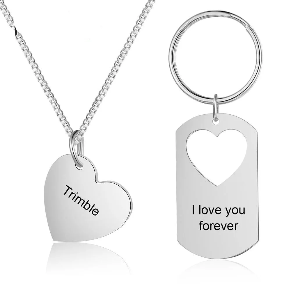 Customized Engraving Necklace And Keychain Set