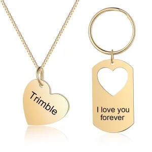 Customized Engraving Necklace And Keychain Set