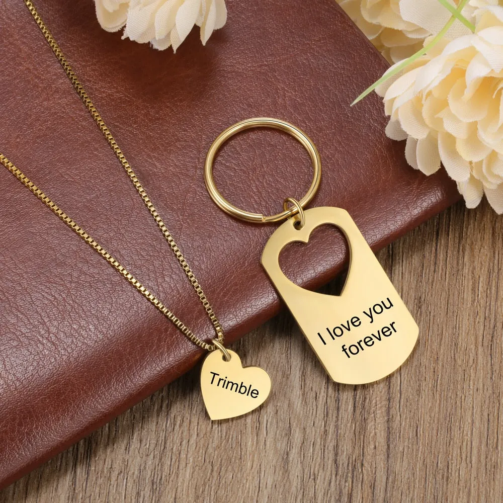 Customized Engraving Necklace And Keychain Set