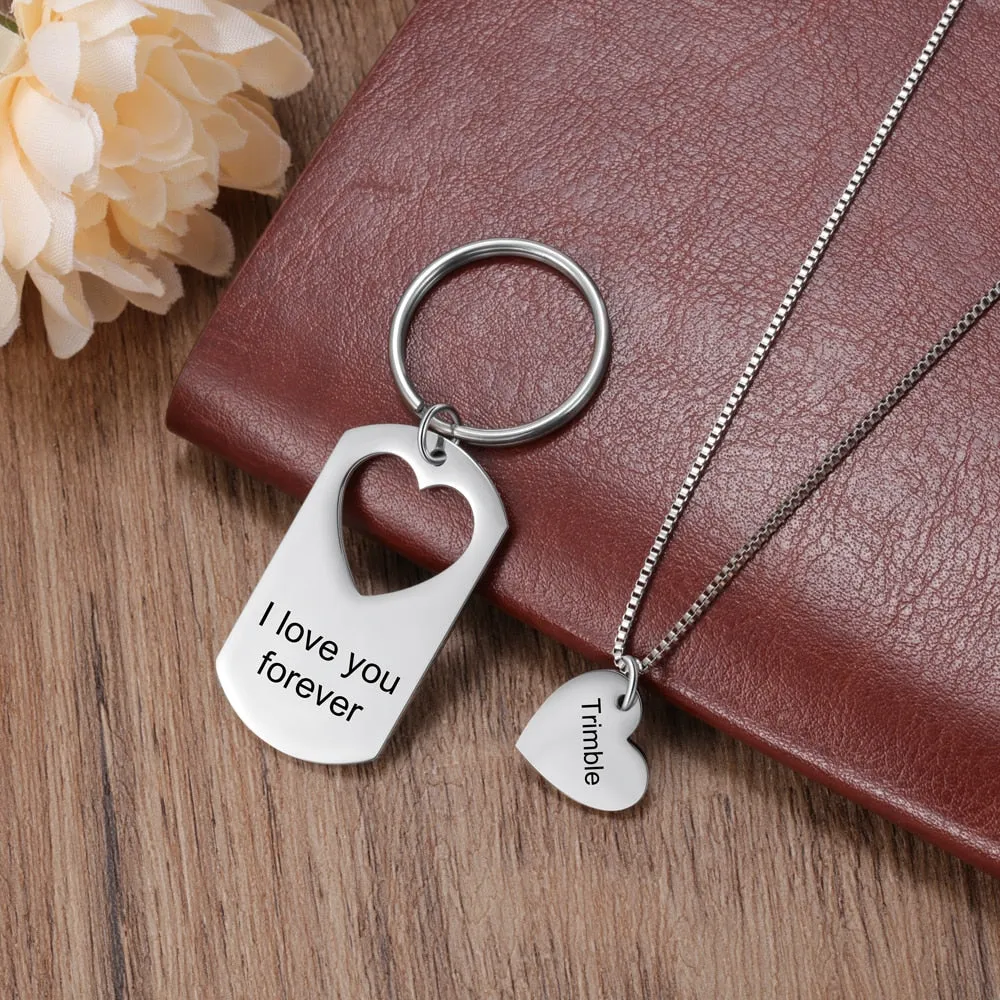 Customized Engraving Necklace And Keychain Set