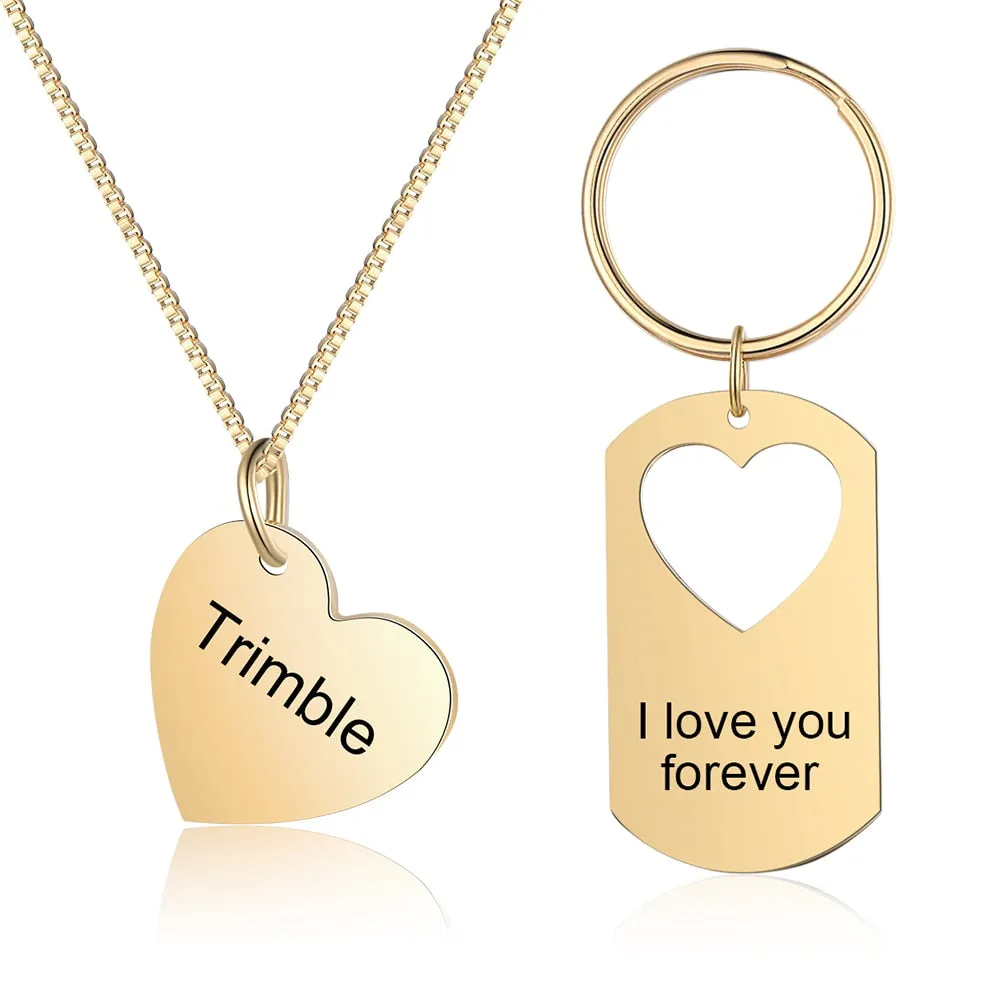 Customized Engraving Necklace And Keychain Set