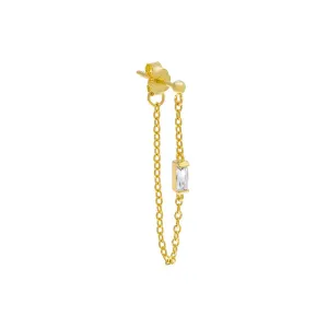 CZ Baguette Front Back Chain Stud Earring