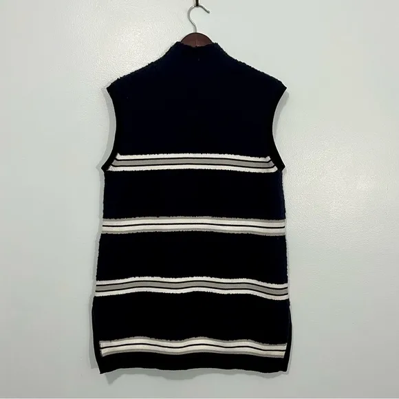 Derek Lam Wool Navy Striped Knit Sleeveless Turtleneck Sweater Top Chic Medium