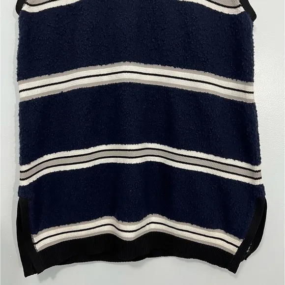 Derek Lam Wool Navy Striped Knit Sleeveless Turtleneck Sweater Top Chic Medium