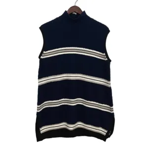 Derek Lam Wool Navy Striped Knit Sleeveless Turtleneck Sweater Top Chic Medium