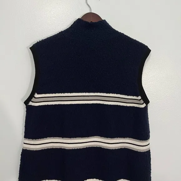 Derek Lam Wool Navy Striped Knit Sleeveless Turtleneck Sweater Top Chic Medium