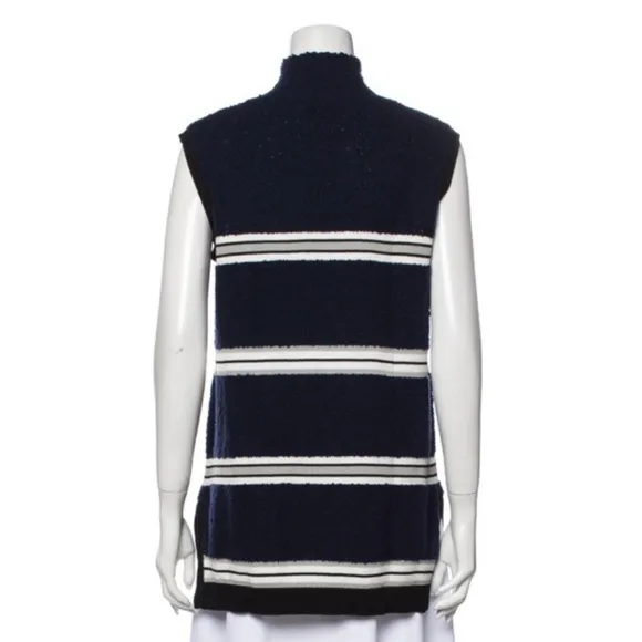 Derek Lam Wool Navy Striped Knit Sleeveless Turtleneck Sweater Top Chic Medium