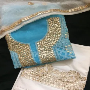 Designer Blue Chikankari Gota Work Salwar Suits unstitched online