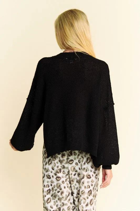 Dolman Sleeve Side Slit Black Sweater