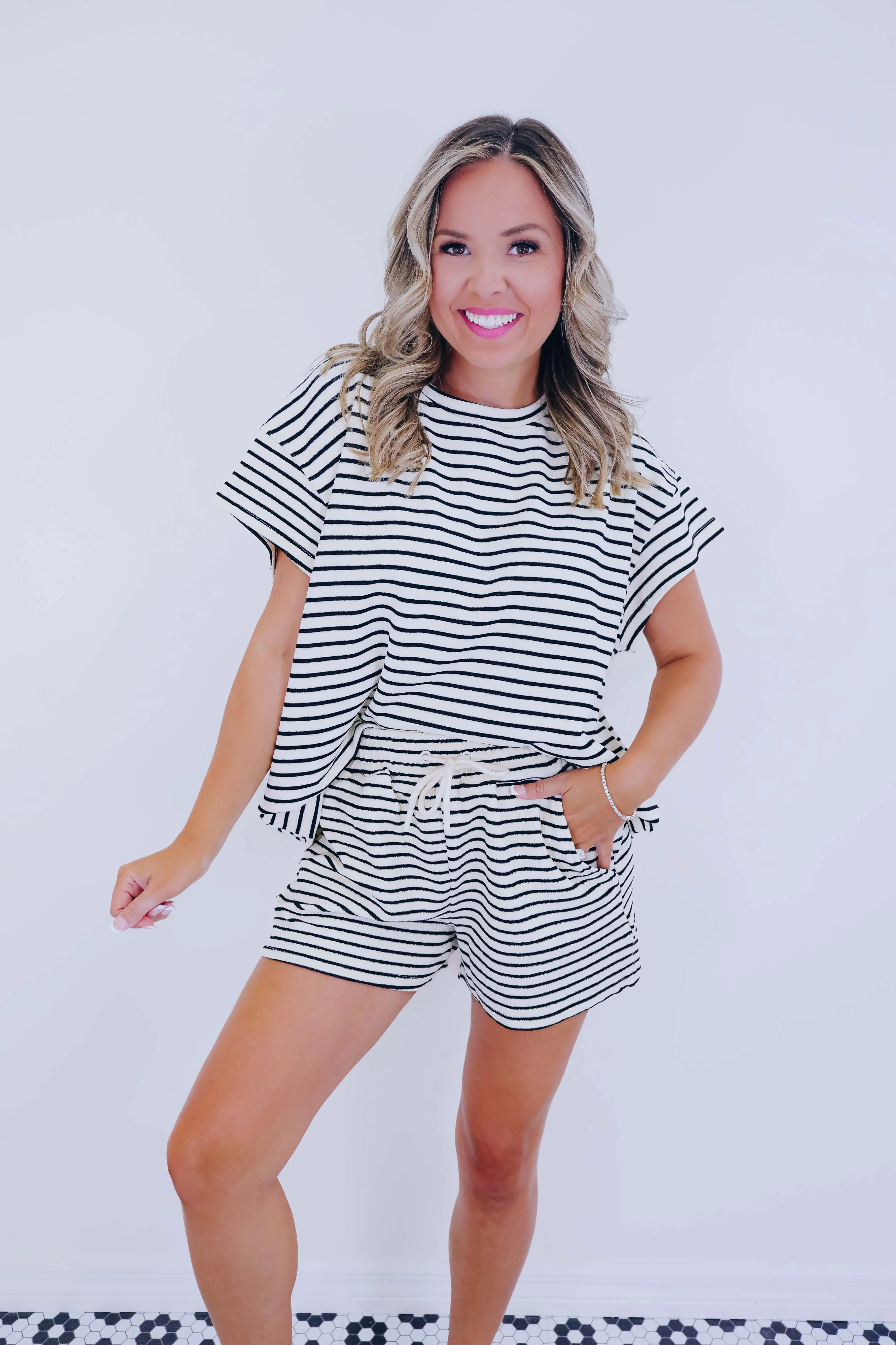 East Coast French Terry Striped Short Set - 4 Colors