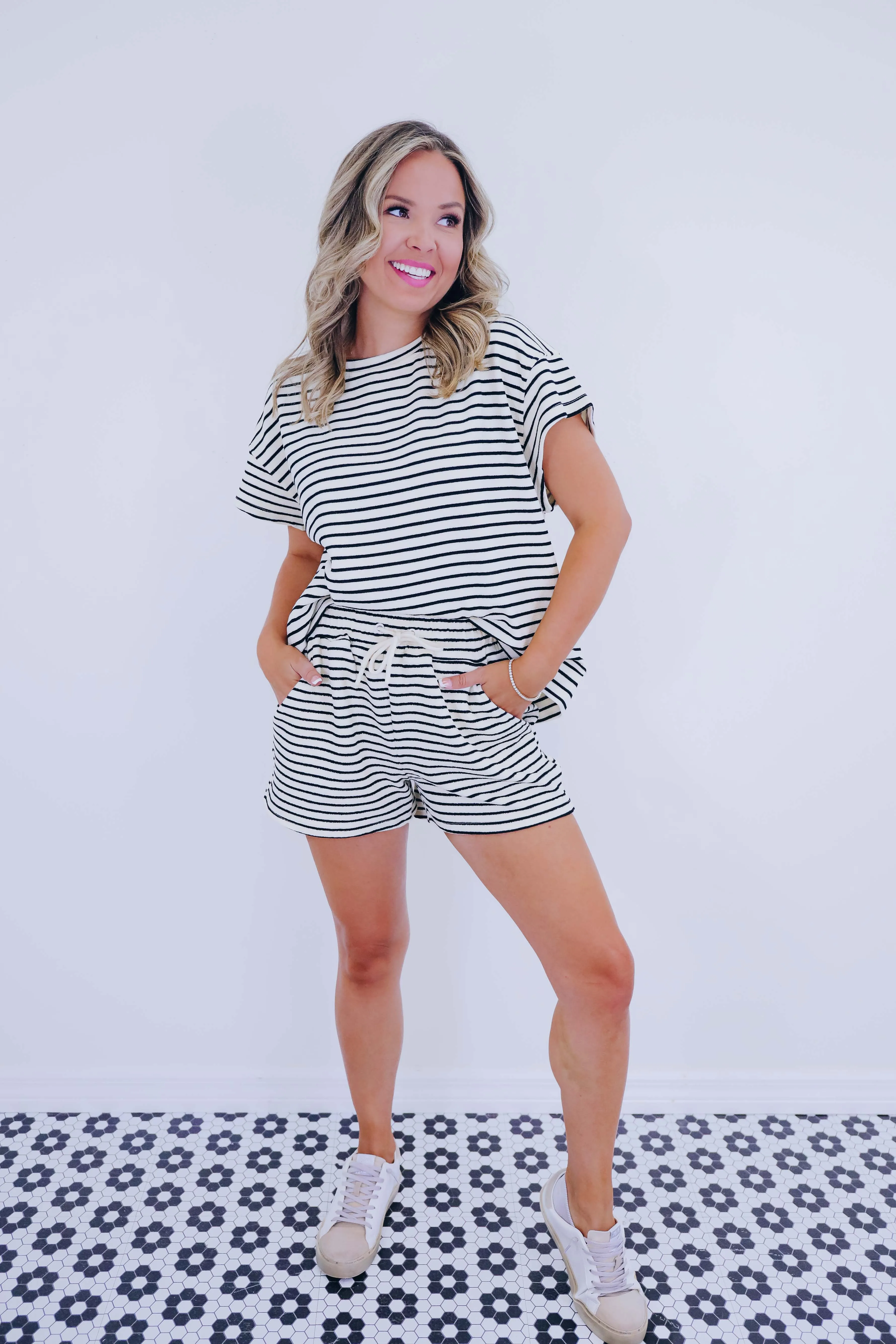 East Coast French Terry Striped Short Set - 4 Colors