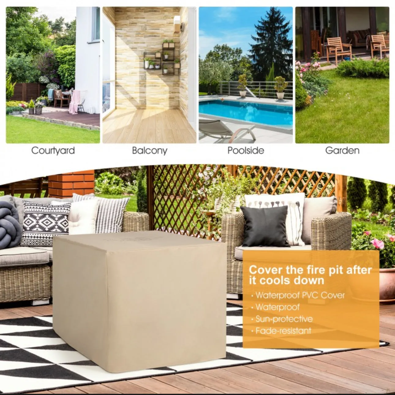 Elegant & Classy 9 Piece Outdoor Wicker Sectional With 35 Inch Gas Fire Pit Table Heavy Duty | In 6 Colours | Cover | Patio furniture
